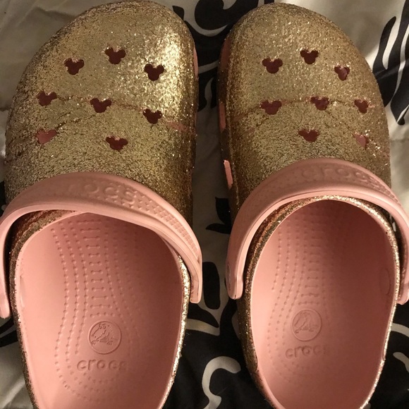 rose gold disney crocs